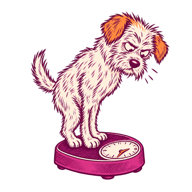 Dog standing on a bathroom scale